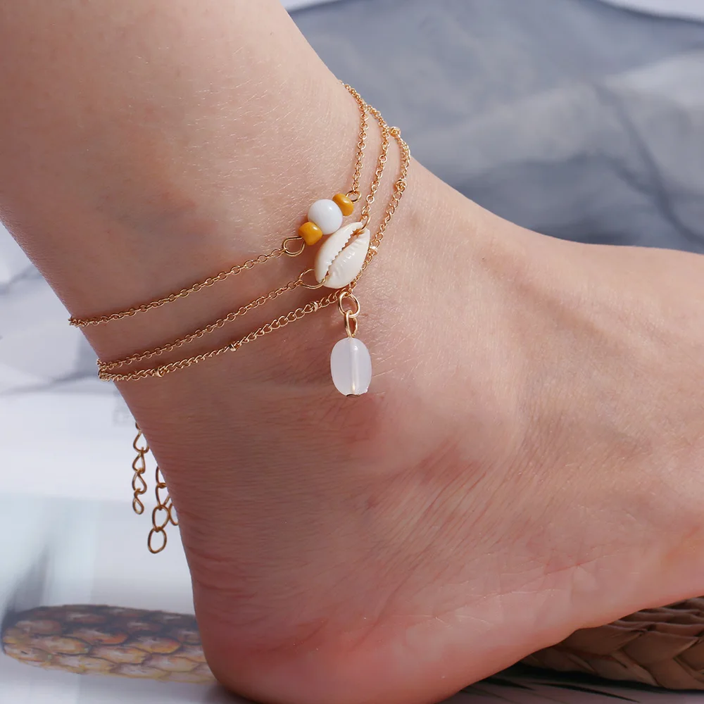 

Europe And America New Style Fashion Beach Multilayer Anklet Women's Summer Popular Versatile Beaded Bracelet Students Foot Orna