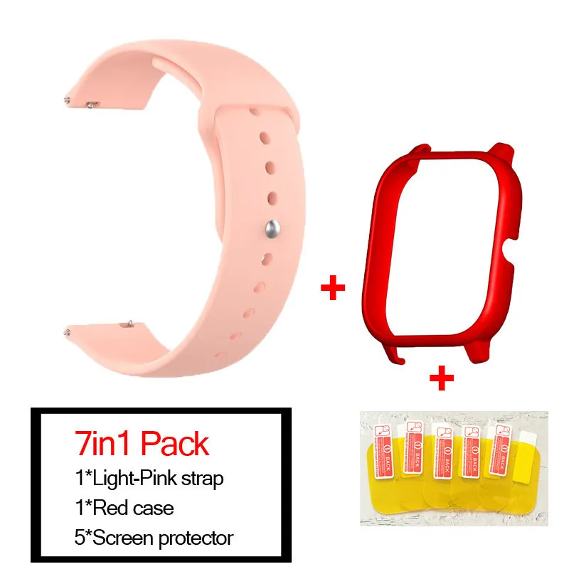 light pink-red 7в1 умные часы аксессуары для Huami Amazfit GTS ремешок силиконовый Смарт Браслет полосы для Amazfit gts чехлы Защита экрана - Цвет: light pink-red
