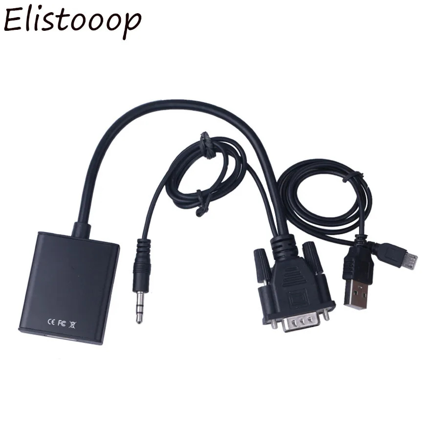 

Elistooop 1080p HD High Resolution VGA TO HDMI Male to Female Converter Cable with Audio output Adapter for PC Laptop Projector