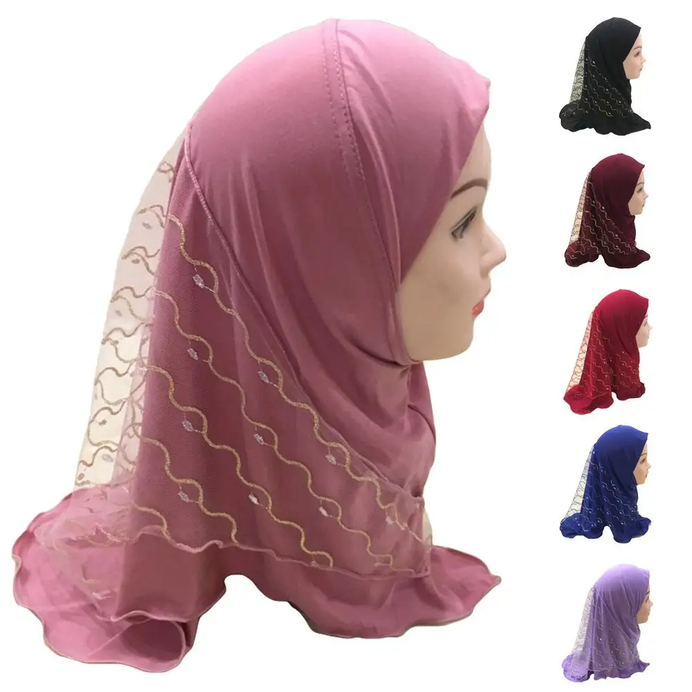 

Muslim Kids Girls Hijab Islamic Head Scarf Amira Wrap Full Cover Mesh Shawl Hat Arab Turban Headscarf Prayer Hat Bandanas Casual