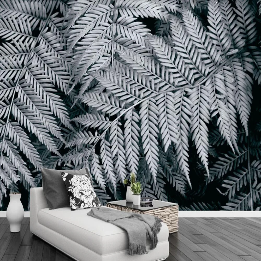 

Milofi custom 3D wallpaper mural black and white fern living room background wall leaf texture background wall decoration mural