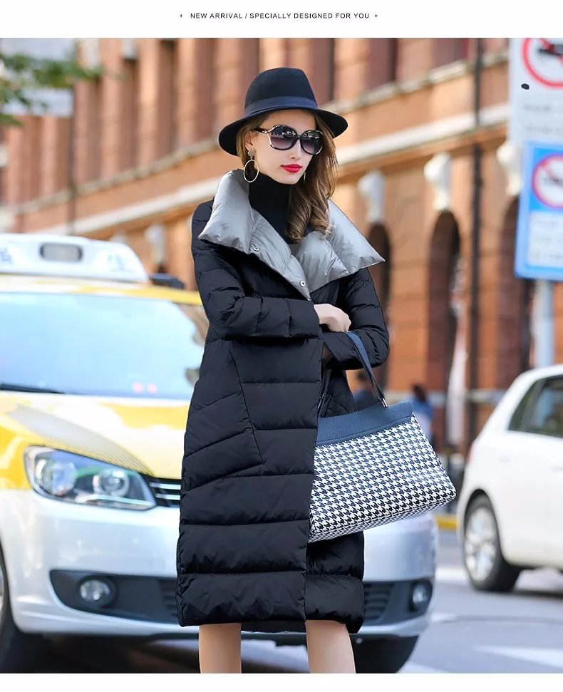Duck Down Jacket Women Winter Long Thick Double Sided Plaid Coat Female Plus Size Warm Down Parka For Women Slim Clothes 2020