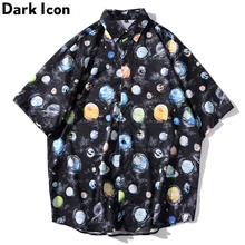 Dark Icon Planet Printed Turn-down Collar Retro Street Shirts Men 2020 Summer Hawaii Style Men's Shirt Hip Hop Shirts for Men