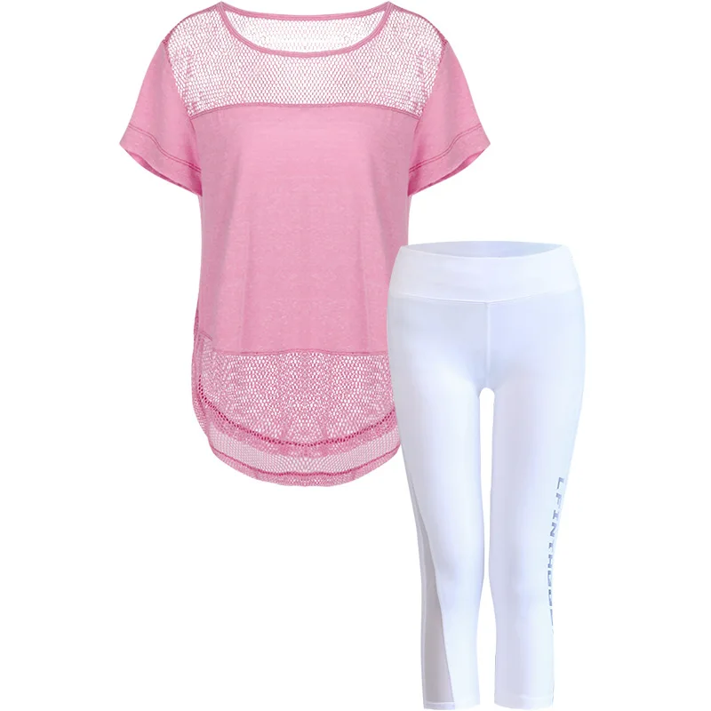 L-XXXXL размера плюс, женская спортивная одежда, набор для йоги, для бега, фитнеса, дышащая футболка+ леггинсы, спортивный костюм для тренировок, спортивная одежда для спортзала