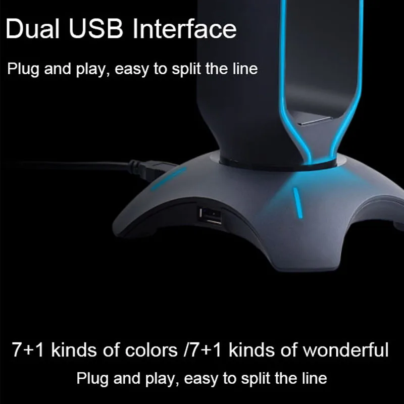 Fones de Ouvido Rgb Suporte de Fone de Ouvido Sobre-orelha Titular Prateleira de Exibição de Mesa com Portas Usb para Gamers Jogos Acessórios para Computador Mesa - Image 4