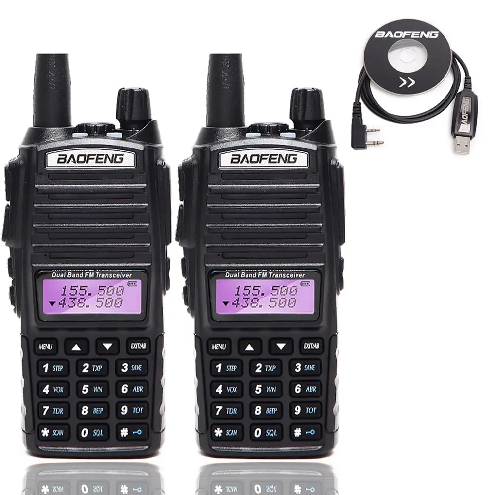 2Pcs BaoFeng UV-82T Tri-Band Walkie Talkie 136-174Mhz 220-260Mhz 400-520Mhz amatuer Two Way portable ham Radio Up Of uv-82 uv82 - Цвет: add usb cable