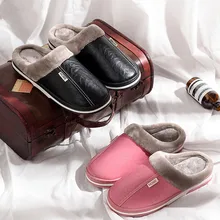 Мужские зимние Тапочки большого размера 49 Нескользящая домашняя обувь для мужчин Кожаная обувь для дома водонепроницаемые теплые тапочки из пены с эффектом памяти