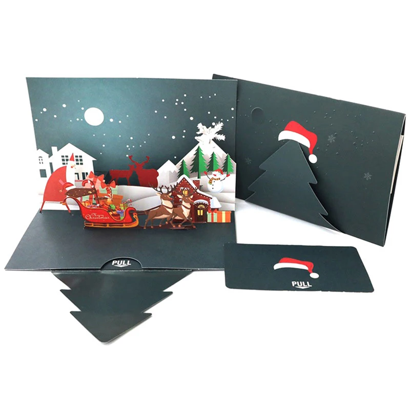 

Merry Christmas Cards Christmas Tree Winter Gift Pop UP Cards Christmas Decoration Stickers Laser Cut New Year Greeting Cards