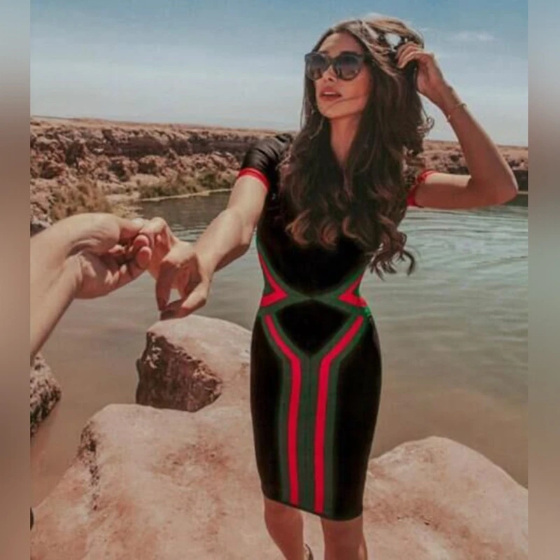 Женское платье Vestidos, Бандажное платье, новинка, летнее, цветное, блочное, Клубные, вечерние, облегающее платье, элегантное, высокое качество, HL, Бандажное платье