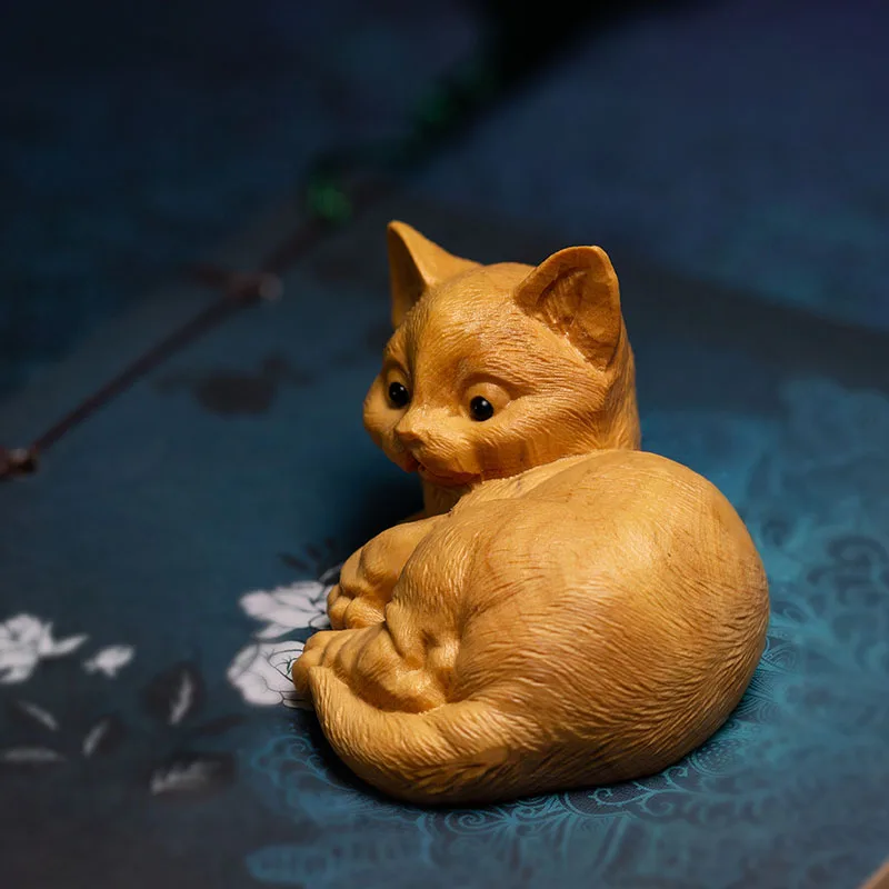 8 см статуя счастливого кота милая деревянная Декор для дома с изображением