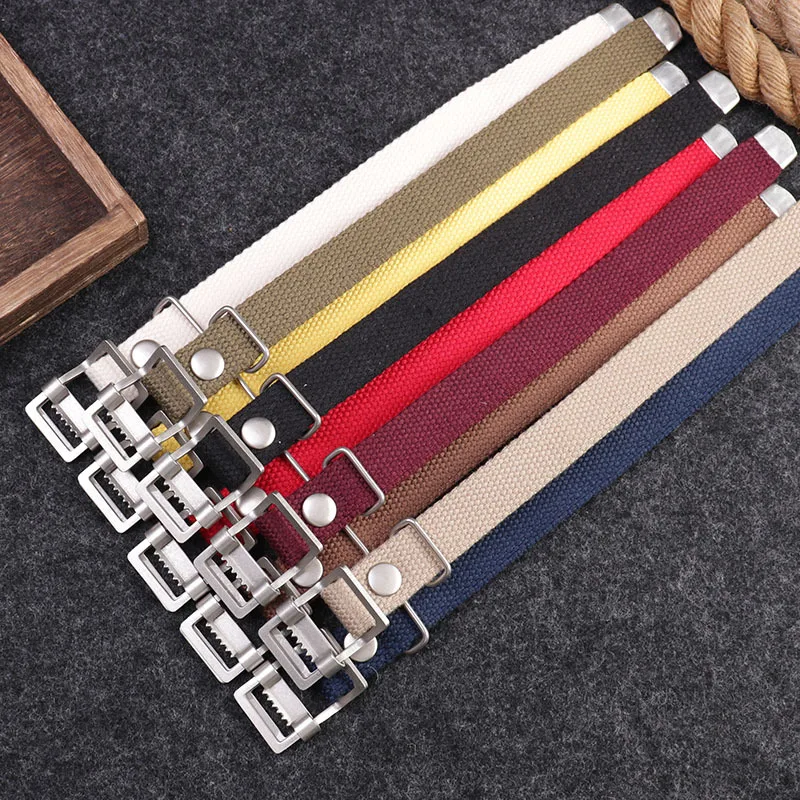 Handmade Vintage Canvas Watch Strap 20mm Seiko Solid Stainless Steel for Military Watch Wristband Universal Bracelet