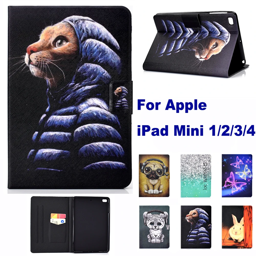 Fashion Pattern Stand Card Slot Case For Apple Ipad Mini 1 2 3 4 Ipad Mini4 Mini5 Case Cat Dog Rabbit Elephant Case Coque Para Tablets E Books Case Aliexpress