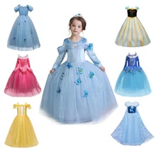 Нарядное платье для девочек; Детский Костюм Золушки, Белоснежки на Хэллоуин; платье принцессы для маленьких девочек; рождественское платье Рапунцель, Авроры, Белль