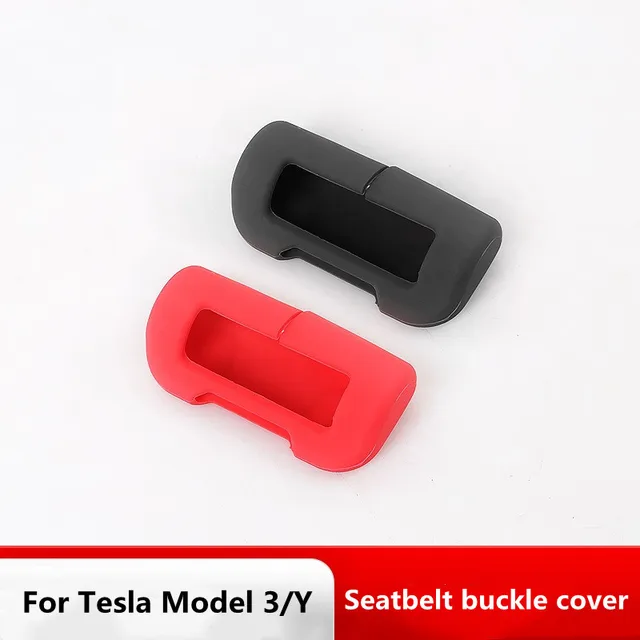 2 stücke Für Tesla Modell 3/Y Sicherheitsgurt Schnalle Schutzhülle Silikon  Kollision Vermeidung Rot Schwarz Auto Sicherheit Gürtel clip Protector