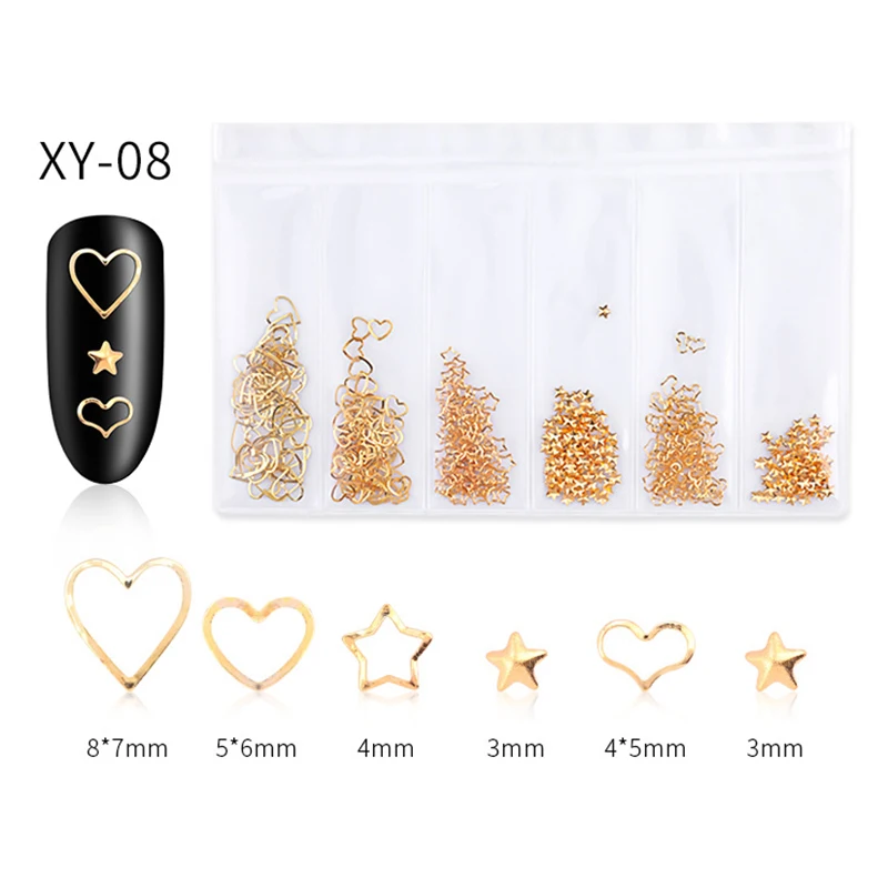 

3D Nail Art Decor 6 Grids Metal Star Moon Geometric Alloy Decals Glitter Nail Art Decoration LDO99