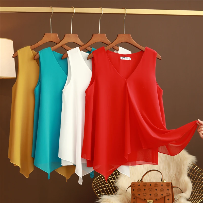 

M-5XL Woman Chiffon Tops Tees Summer 2020