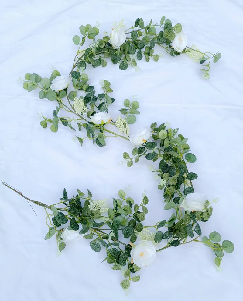 JAROWN Artificial Eucalyptus Flower Vine Rose Peony Wisteria Greenery Rattan Fake Flowers DIY Wreath Wedding Table Decoration Home Garden Flower Wall Decor Plants (32)
