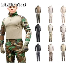 Мужская Боевая футболка и штаны 1/4 на молнии камуфляжная Военная тактильная форма с длинным рукавом BDU Airsoft футболка для охоты