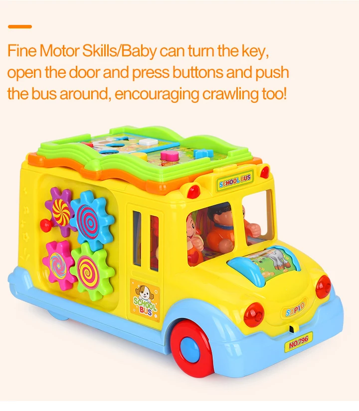 HOLA TOYS 796 Детский Электрический школьный автобус музыкальный автомобиль в том числе 8 игр и животных звонки Ранние развивающие игрушки