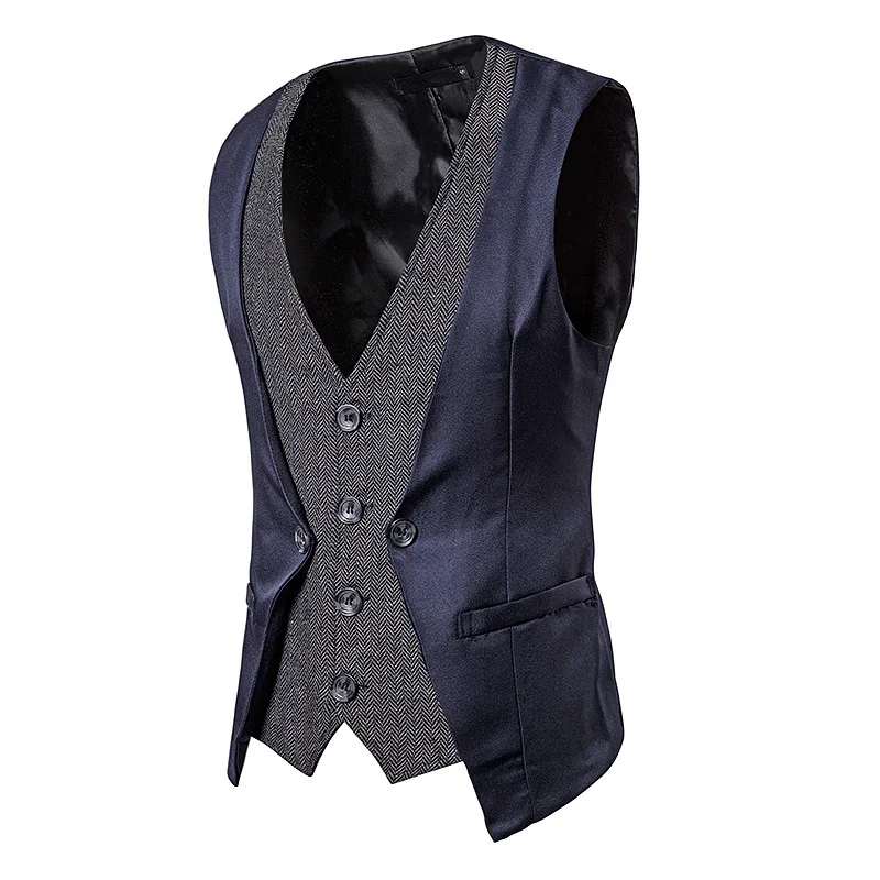 New Style Men Cool Joint Mock Two-Piece Single Breasted Casual Vest M64