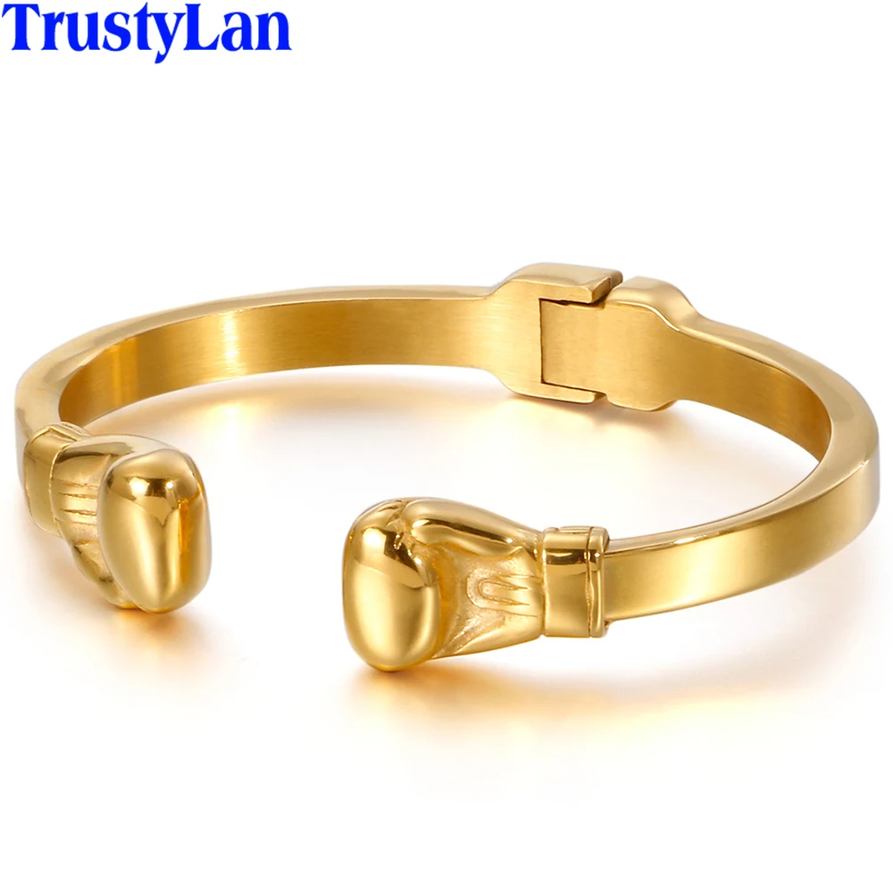

Boxing Gloves Style Mens Bracelets & Bangles For Men Gold Stainless Steel Man Open Cuff Bracelet Male Biker Jewellery Wristband