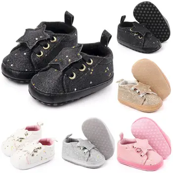 

2020 Baby First Walkers Newborn Baby Boy Girl Pram Shoes Infant Sneakers Toddler PreWalker Colorful Sequin Stars Trainers 0-18