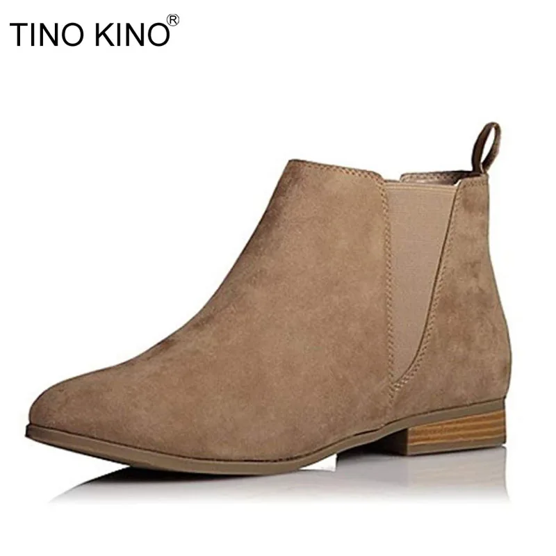 

TINO KINO 2019 New Women Elastic Band Ankle Boots Ladies Low Heels Chelsea Boot Fashion Female Casual Short Boot Shoes Plus Size