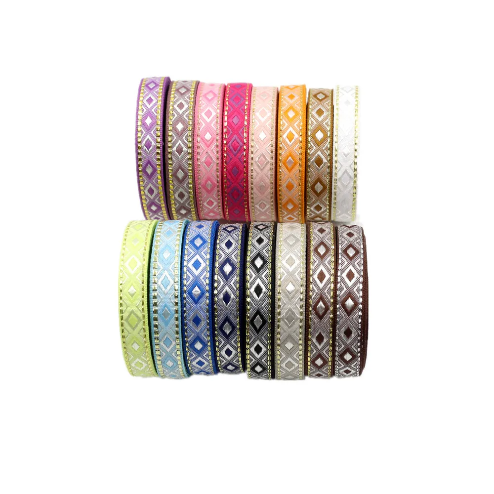 12MM 5 Yards Cannetille Geometric Rhombus Woven Jacquard Ribbon Lace Trim Decoration For Pet Collars Clothing ribbon decoration,ribbon supplies,lace trim ribbon