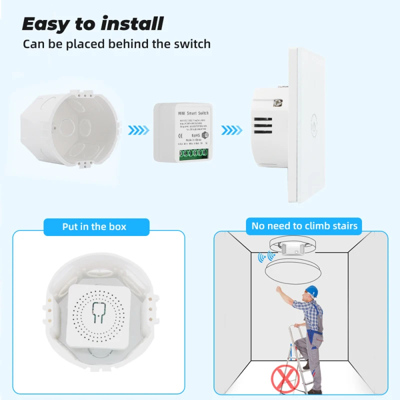 Interruptor de Luz Funciona com Alexa Mini Wifi Inteligente Faça Você Mesmo Disjuntor Módulo Vida - Tuya App Controle Remoto Google Casa 2 Vias 2.4ghz 16a 1 Módulos de automação residencial