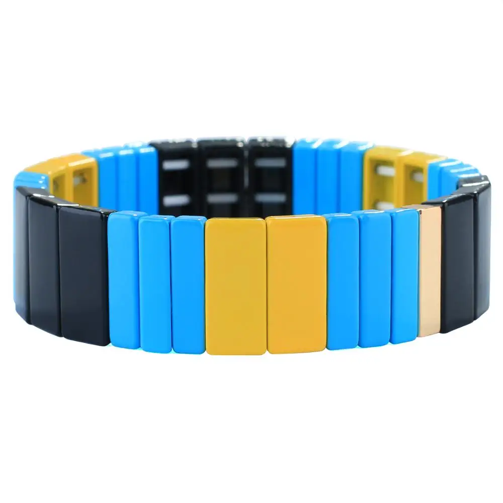 

KELITCH Women's Enamel Elegant Bangle Bracelet Multi-color Tile Beaded Bracelets Unisex Fashion Stacking Stretch Bracelets