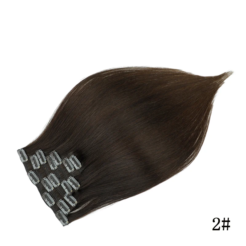Leshine, двойные нарисованные Человеческие волосы Remy на заколках для наращивания, 14 дюймов, 16 дюймов, 18 дюймов, 7 шт., 16 клипов, Натуральные Прямые волосы на заколках, быстрая
