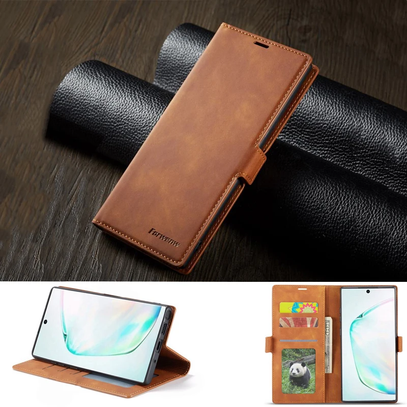 

Magnet Flip Case For Samsung Galaxy Note 10 Plus Cover Case Luxury Matte Plain Wallet Leather Phone Bag For Samung Note10 Coque