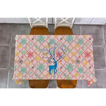 

Christmas Decorative Table Cloth Geometric lattice animal elk Cotton Linen Tablecloth Square rectangle Dining Table Cover Decor