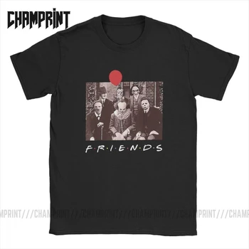 

Team Horror Characters Friends T Shirt Men Cotton Casual T-Shirts Scary Creepy Costume Halloween Tee Short Sleeve Tops Plus Size