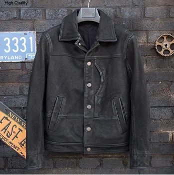 

Autumn Winter Men's Cowhide Genuine Leather jacket Leisure Fashion Style Motorcycle clothing lapel Slim fit Single-breasted
