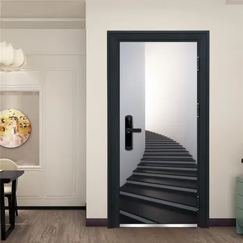 

Large Size Poster On The Door Black Corner Stairs Peel And Stick Kitchen Living Room Waterproof Mural Cafe Decor Door Stickers
