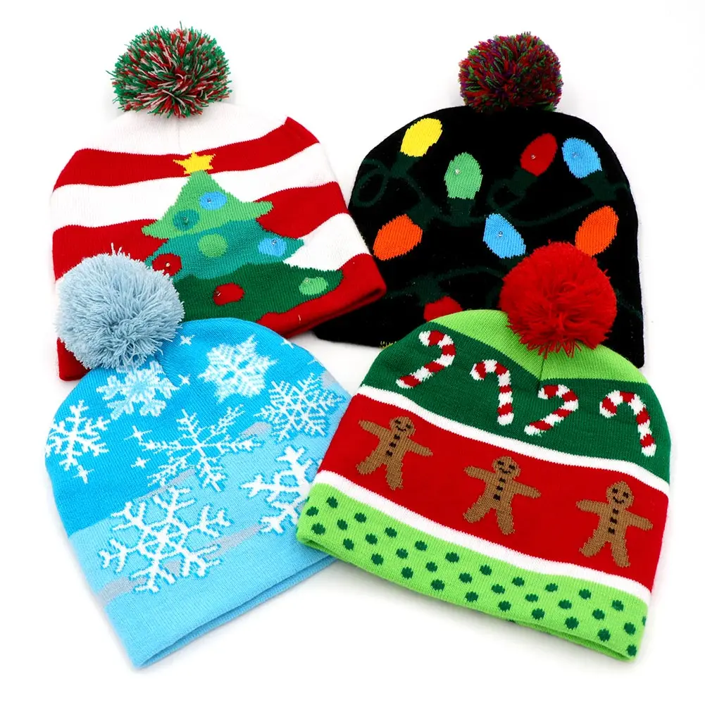 

OurWarm LED Light-up Christmas Hats Xmas Santa Knitted Hat Beanies 10 Colorful Lights Flashing Cap for New Year Party Christmas