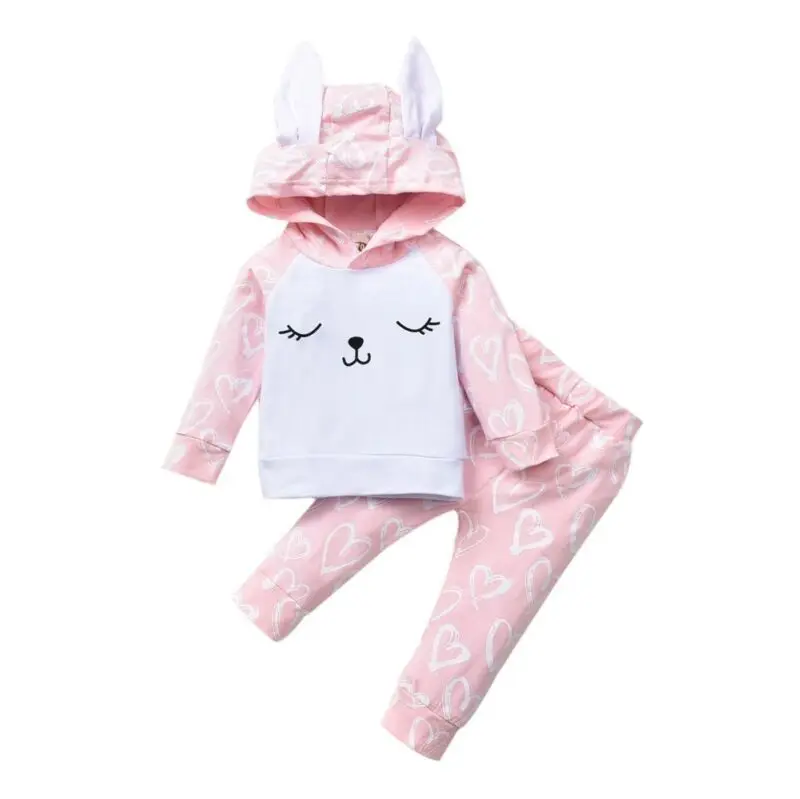  Newborn Set Infant Clothing 2020 Baby Girl Rabbit Hoodie Top & Pants Outfits Long Sleeve Spring Clo