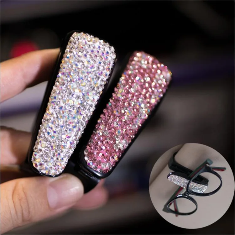 Rhinestone Auto Fastener Clip Diamond Car Sun Visor Glasses Sunglasses Folder Ticket Receipt Card Storage Holder Accessorie|Чехол для
