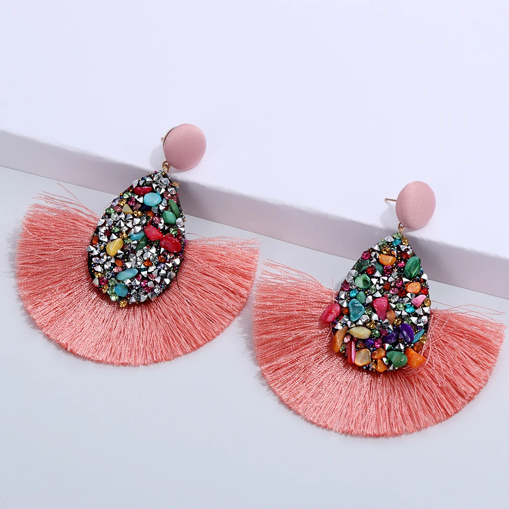 Dangle Earrings 1Pair Bohemia Tassel Colorful Charm Crystal Glitter Sequins Drop Women Jewelry Accessories dangle earrings drop earrings crystal tassel earrings crystal earrings