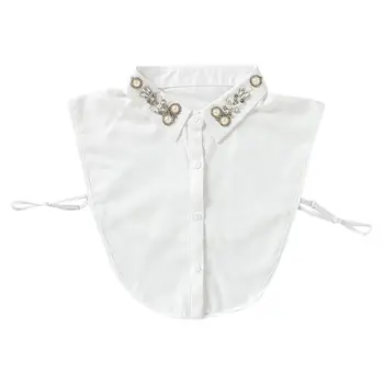 

Autumn Sweater Decorative Chiffon Fake Collar Rhinestone Studded Imitation Pearl Flower Beaded Detachable Half-Shirt