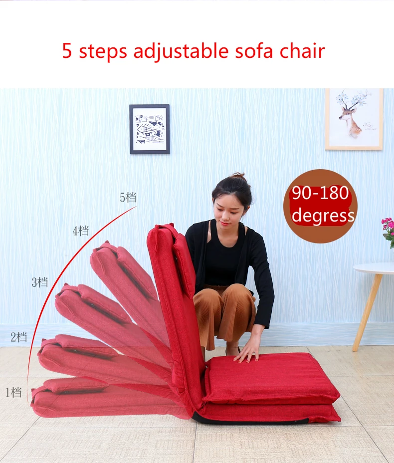 

High quality extended backrest lazy sofa folding sofa bed Japanese tatami backrest chair 5 steps adjustable Linen fabric seat