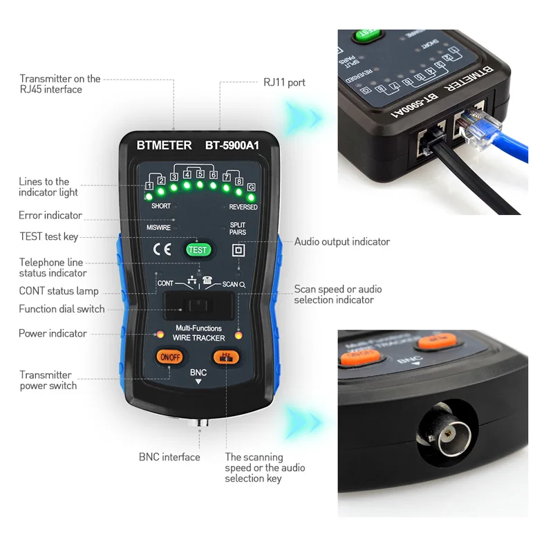 Network Cable Tester, Cable Tracer with Probe Tone, RJ11 RJ45 Line Finder,  Wire Tracker Multifunction, Ethernet LAN Network Cat5 Cat6 Cable