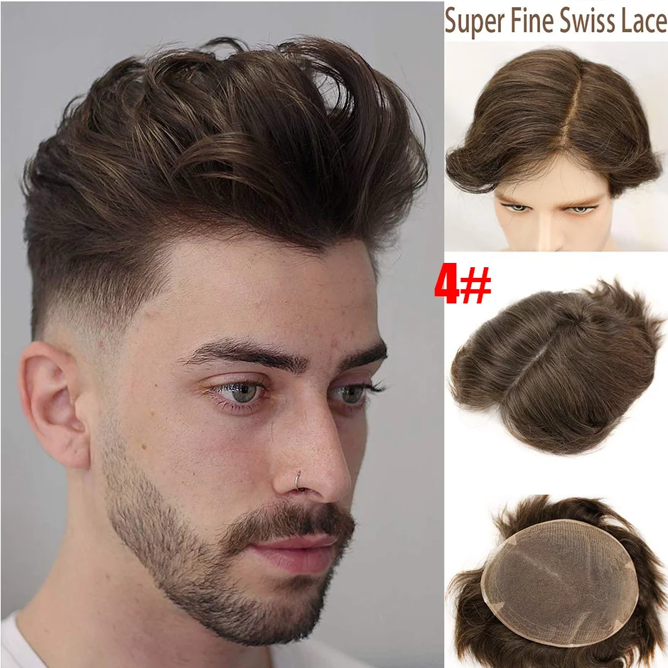 Toupee For Men Hair Swiss Full Lace Toupee European Real Human Hair Replacement For Men Hairpiece 10X8 Haman Hair Men Hair