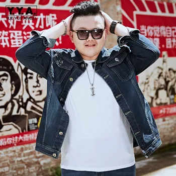 

Korean Spring Autumn Mens Loose Fit Denim Jackets Casual Fashion Long Sleeve Single Breasted Turn Down Plus Size 8XL Streetwear