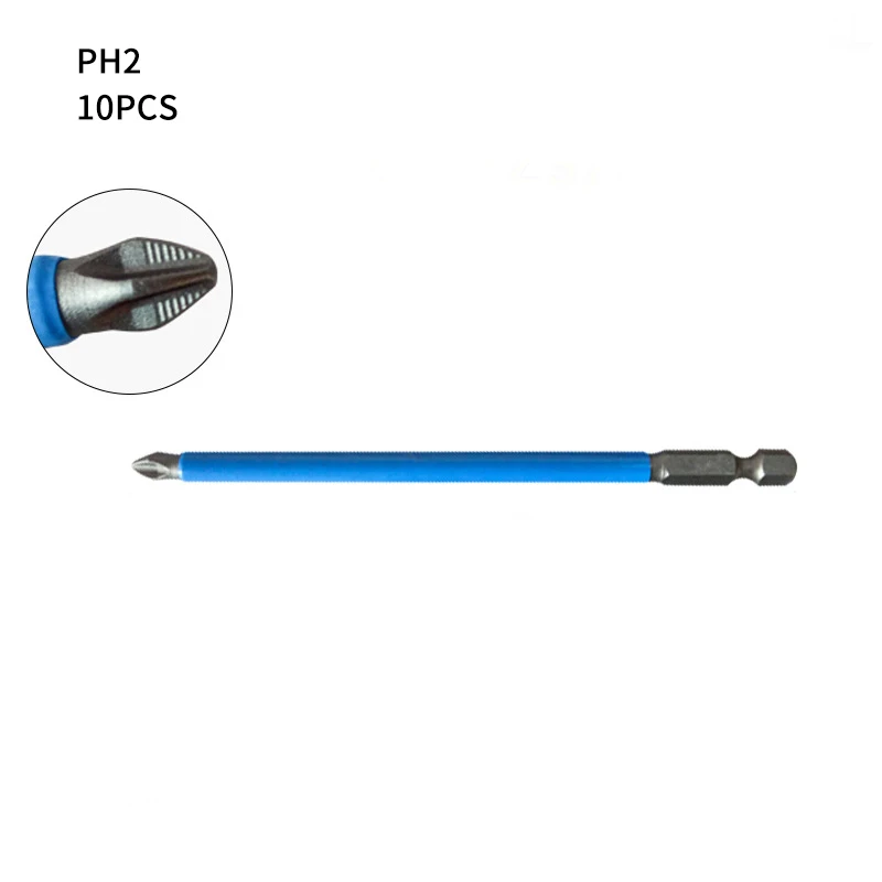 10Pcs PH2 127mm Магнитная отвертка Набор бит противоскользящие электрические электроинструменты ремонтные работы аксессуары электрическая дрель отвертка 50 мм 25 мм 10 шт - Цвет: 10Pcs PH2 127mm