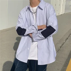 Camisas listradas da primavera dos homens da sociedade da moda camisas de vestido dos homens coreano solto camisas de manga comprida dos homens camisas casuais japonesas M 2XL