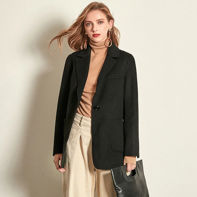 women s winter coat light green Double sided wool cashmere outwear autumn plus size ladies fashion overcoats free ship - Цвет: Черный
