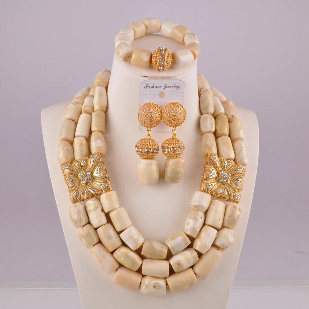 

White Natural Coral Nigerian Bride Wedding Jewelry African Wedding Simple Fashion Necklace Jewelry Costume Jewelry Set AU-110