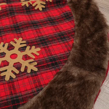 

120CM Plush Christmas Tree Skirt Snowflake Plaid Xmas Tree Apron Bottom Decorative Tree Mat Gift Holder Pads